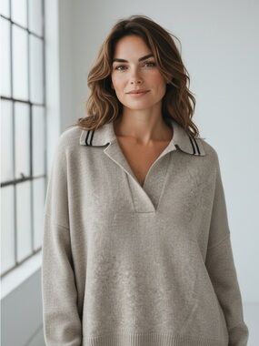 Madewell Tipped Davie Sweater Polo in M